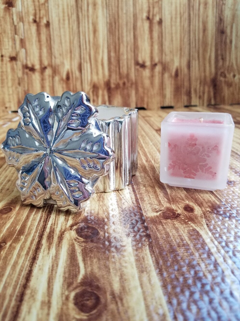 Russ Berrie Cinnamon Swirl Votive and Silver Snowflake Candle Holder Set